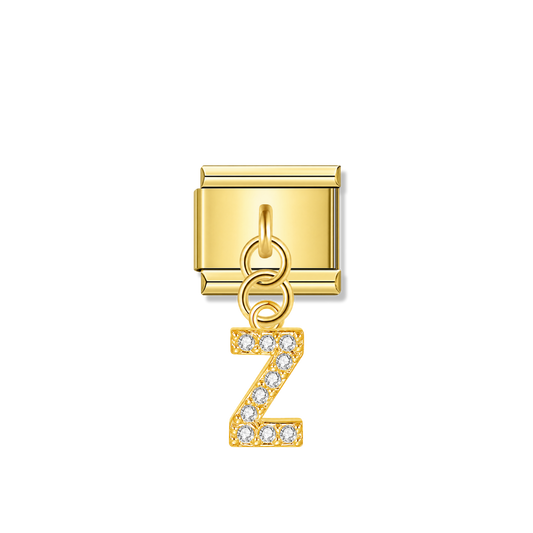 Letter Z with CZ – gold Italian pendant charm by Italycharm