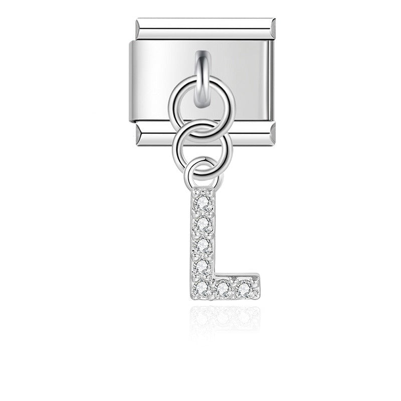 Letter with CZ - Silver Pendant Charm