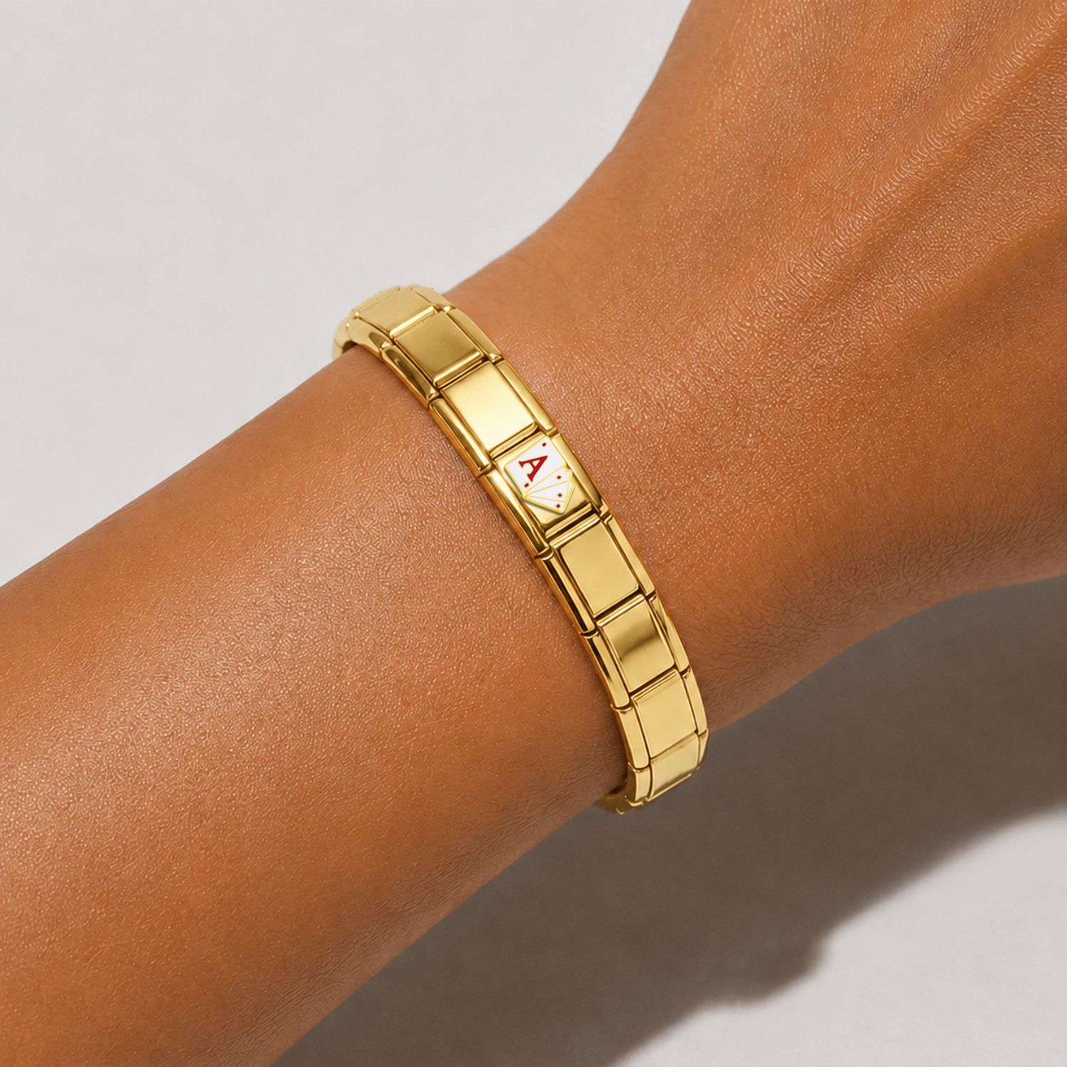Lucky Aces – gold Italian charm worn on an Italian charm bracelet