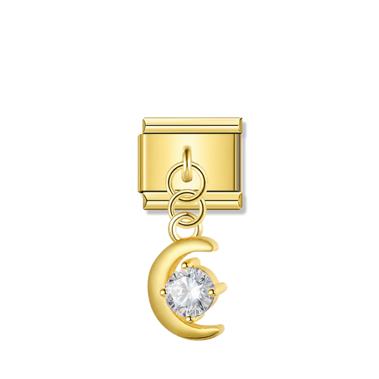 Lunar Glow with CZ – gold Italian pendant charm by Italycharm