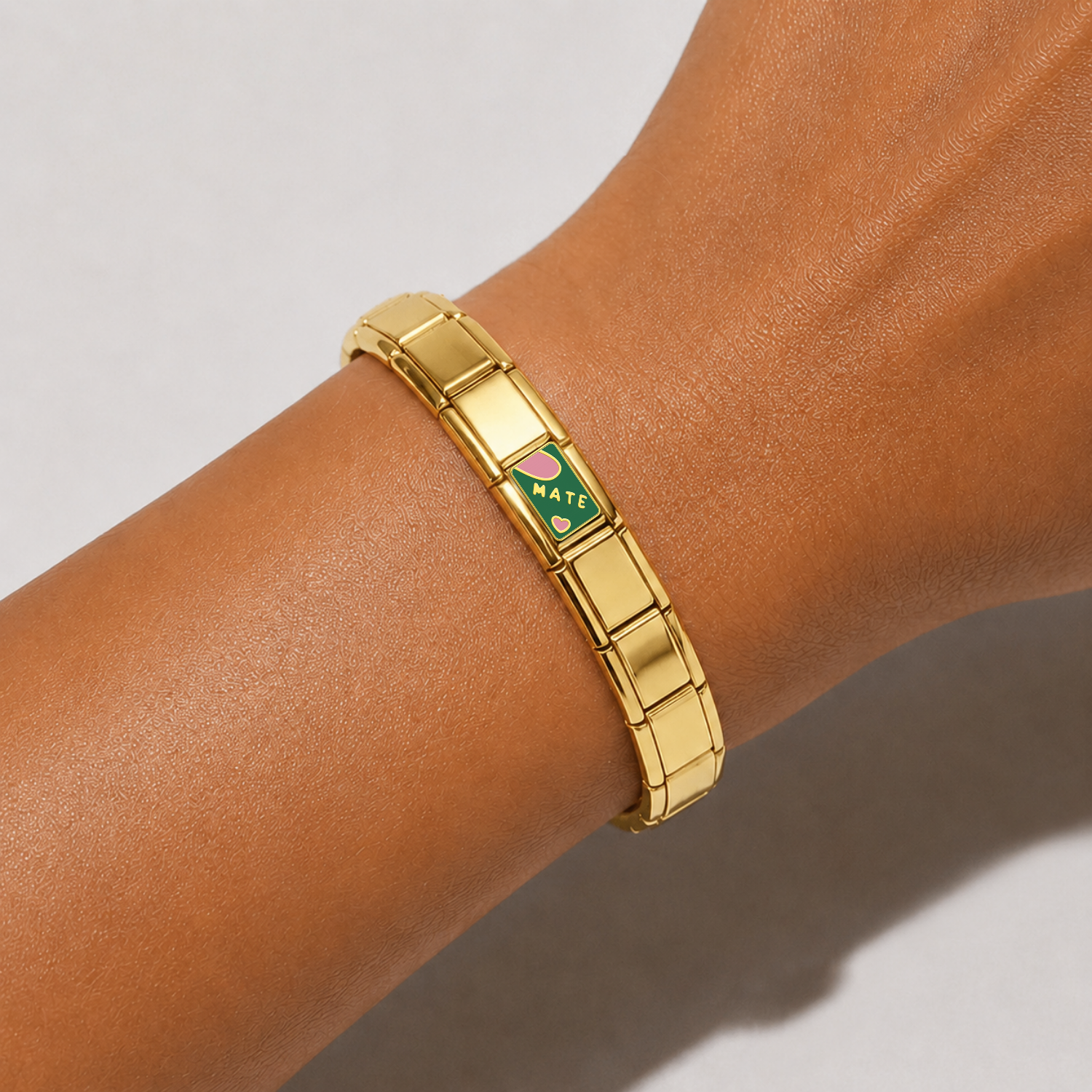 MATE – gold Italian couple charm worn on an Italian charm bracelet