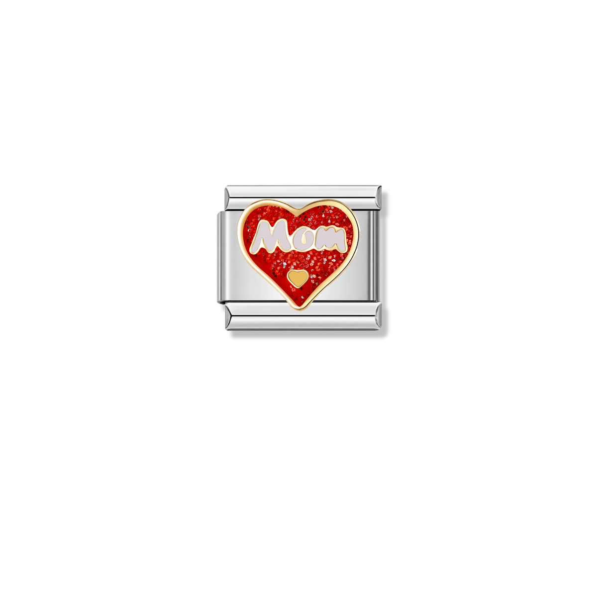 Mom Sparkling Heart – silver Italian charm by Italycharm