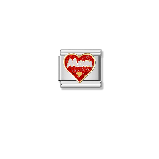 Mom Sparkling Heart – silver Italian charm by Italycharm