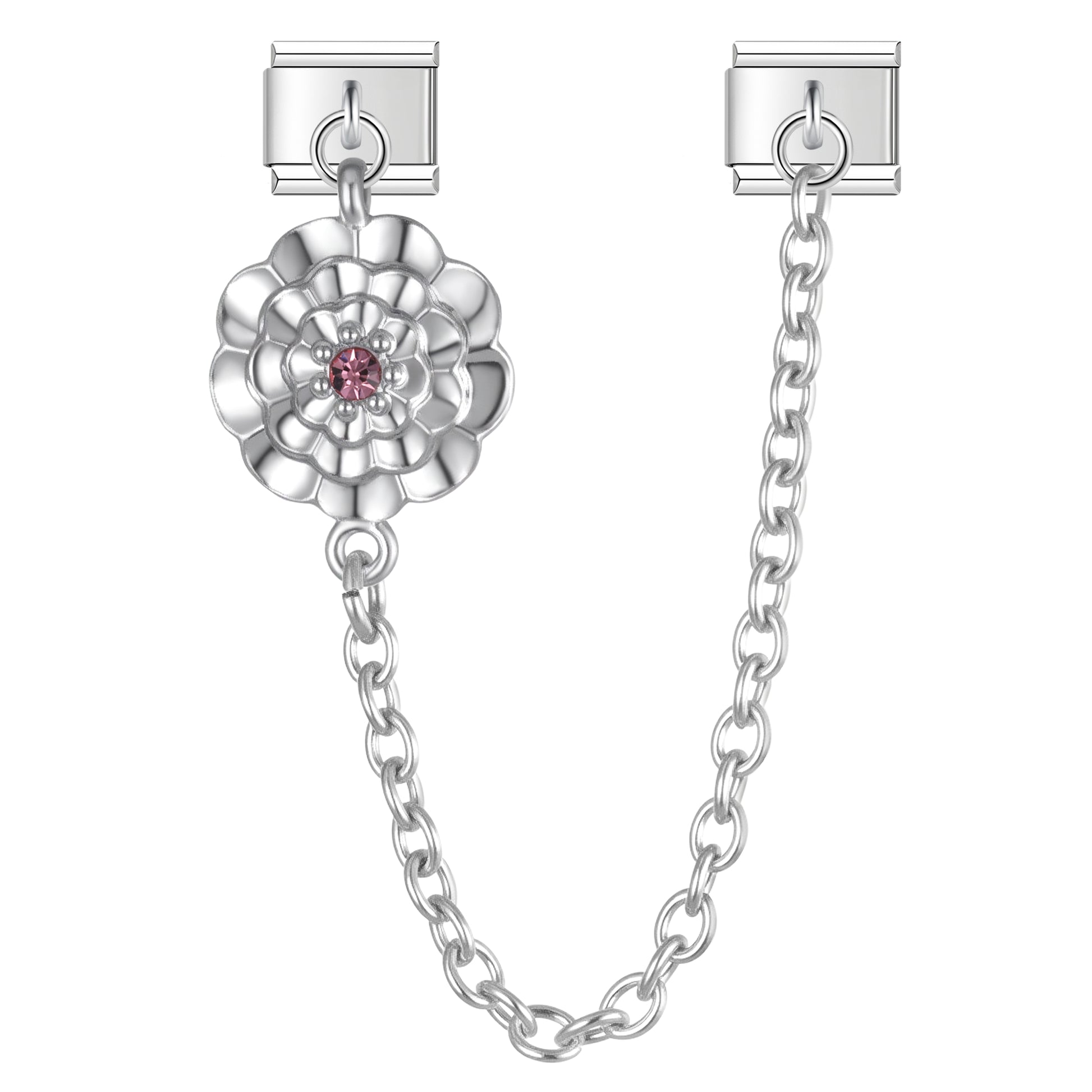 May Birth Flower Rose with CZ - Silver Chain Charm