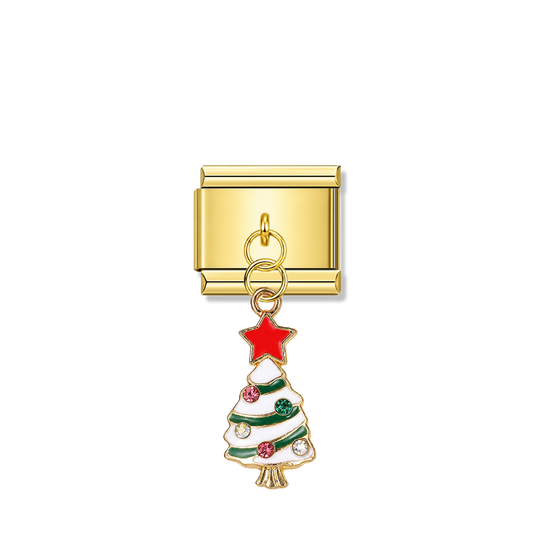Merry Christmas Tree with CZ – gold Italian pendant charm by Italycharm