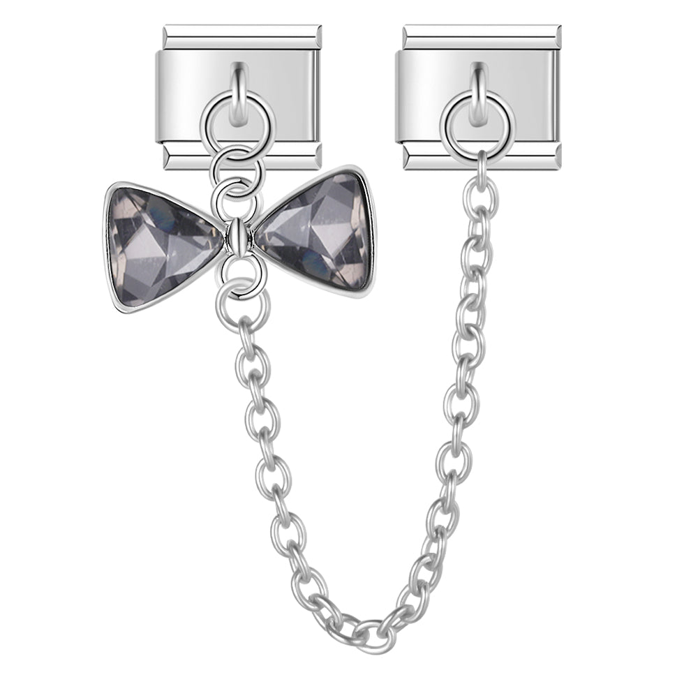 Midnight Gorgeous Bow with CZ - Silver Chain Charm