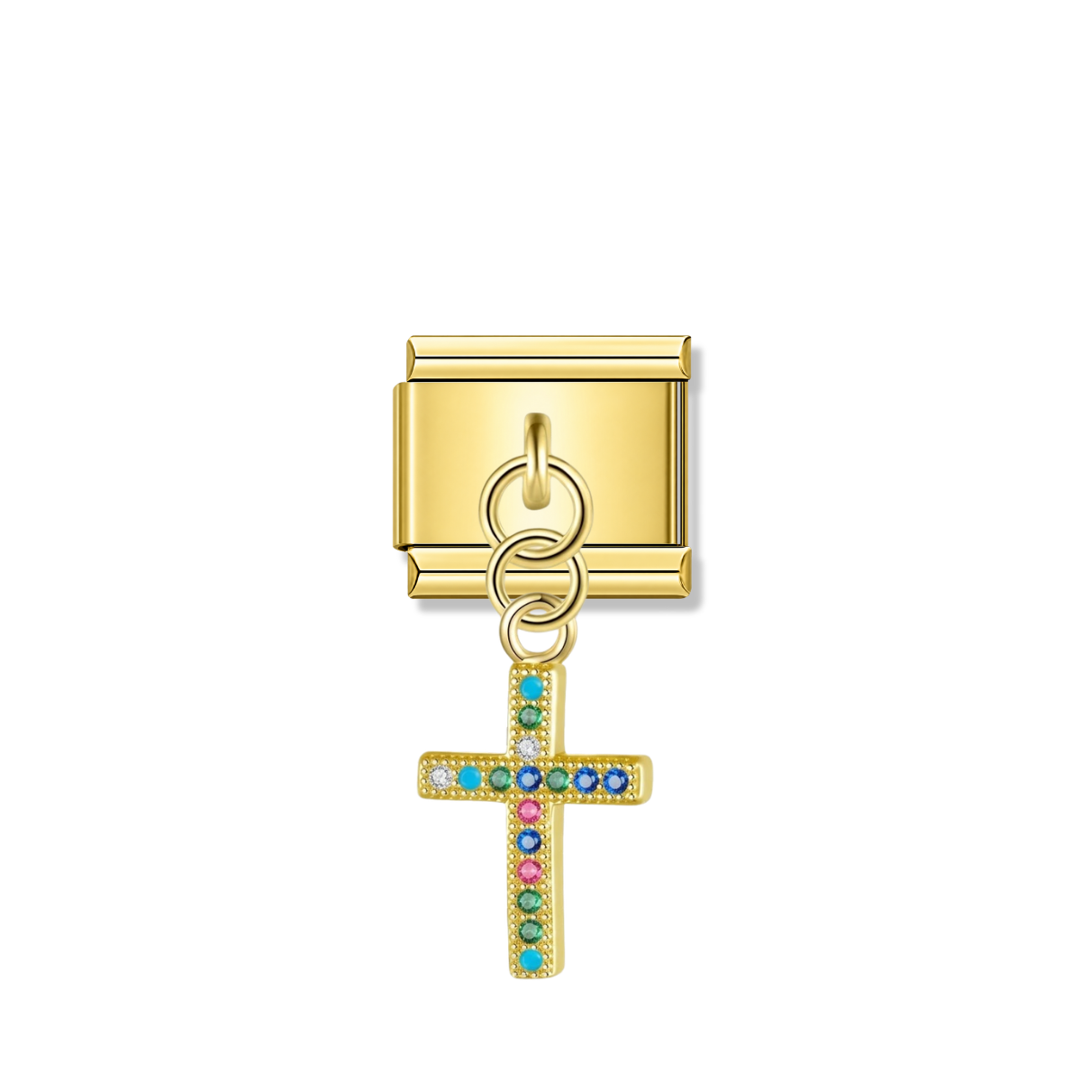 Multicolor CZ Cross – Gold Italian Pendant Charm – Italian charm by Italycharm