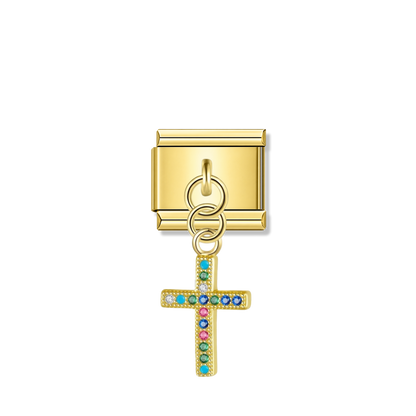 Multicolor CZ Cross – Gold Italian Pendant Charm – Italian charm by Italycharm