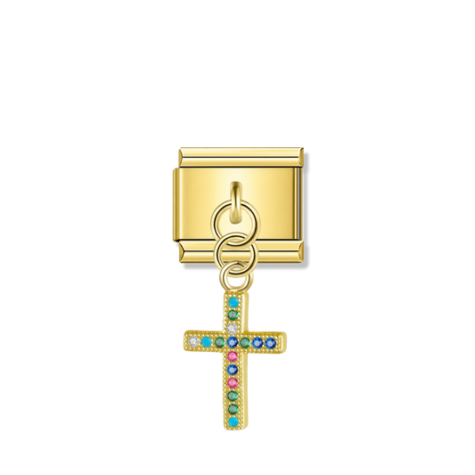 Multicolor CZ Cross – Gold Italian Pendant Charm – Italian charm by Italycharm