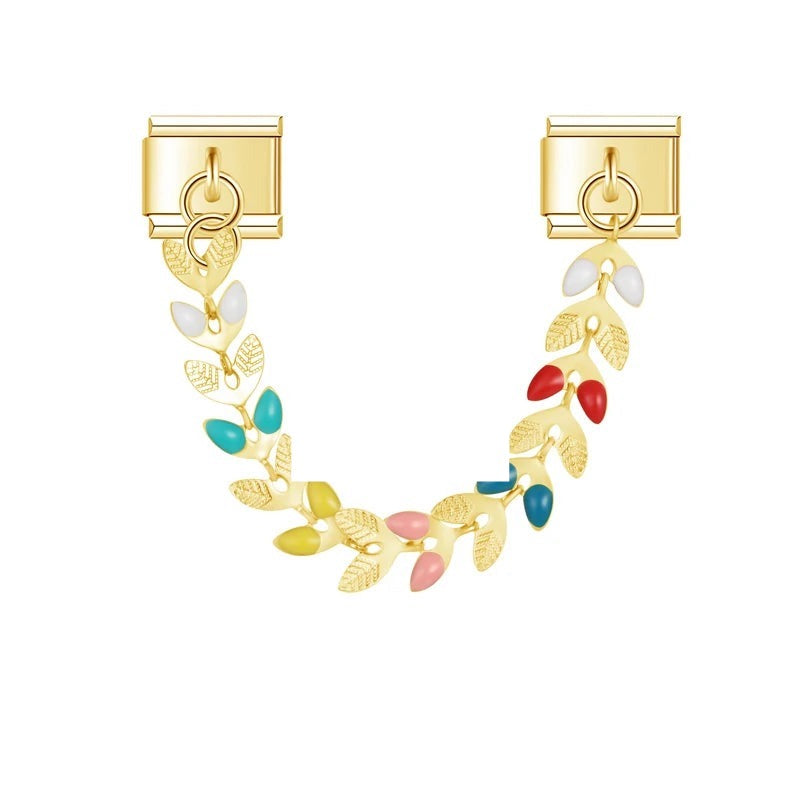 Multicolor Leaf - Gold Chain Charm