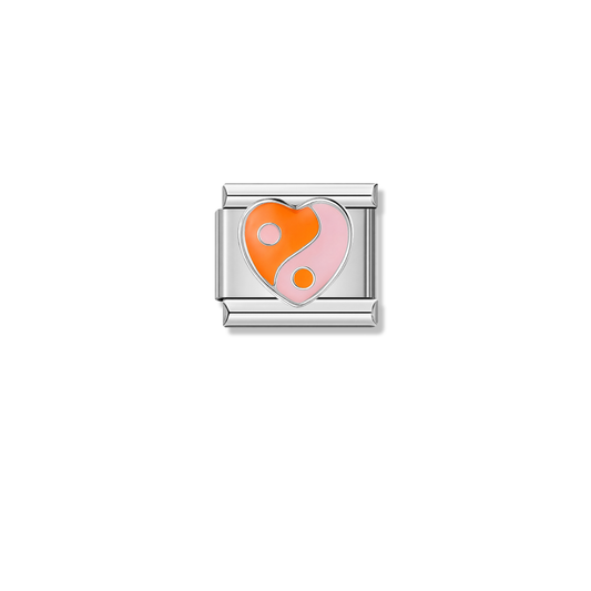 Orange Yin-Yang Heart – silver Italian charm by Italycharm