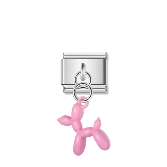 Pink Balloon Dog – silver Italian pendant charm by Italycharm
