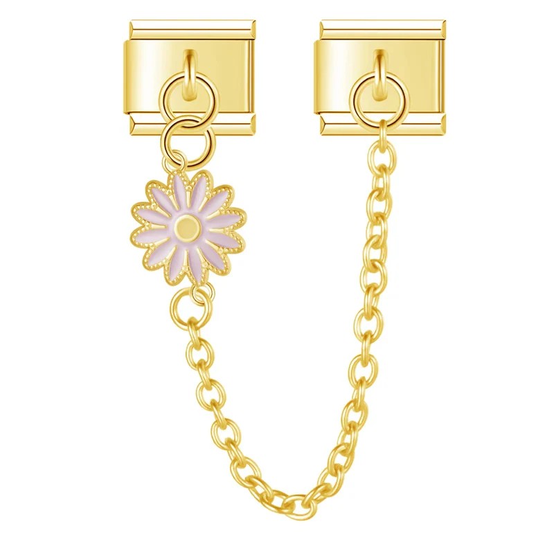 Pink Daisy Flower - Gold Chain Charm