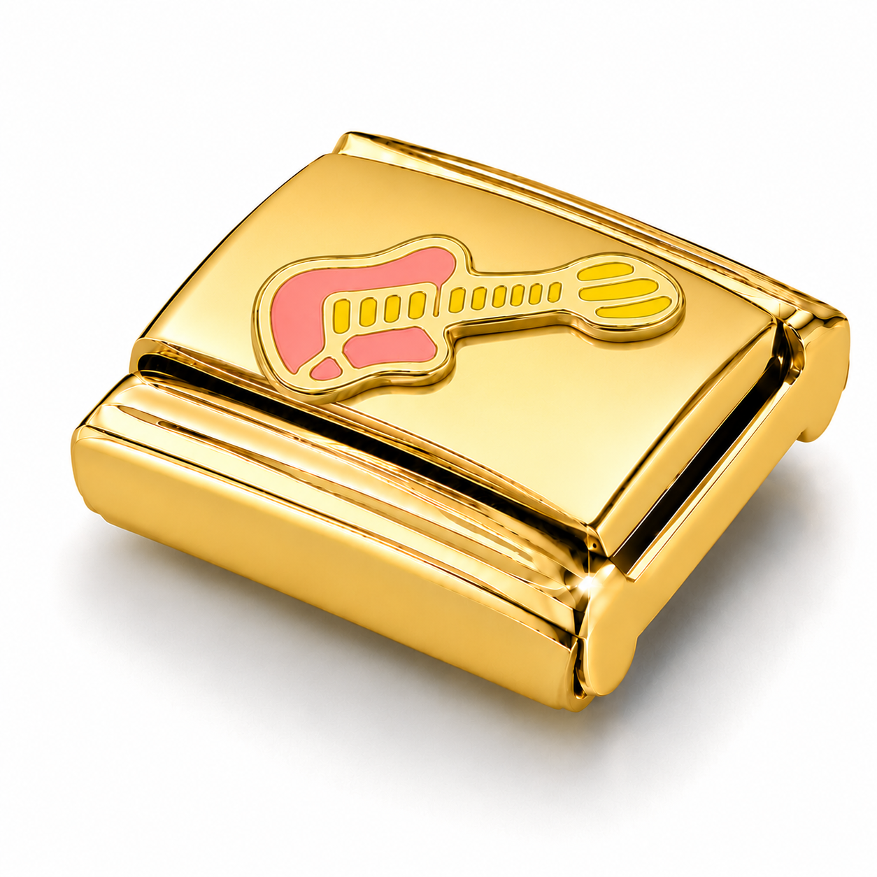 Pink Electric Guitar – gold Italian charm close-up view