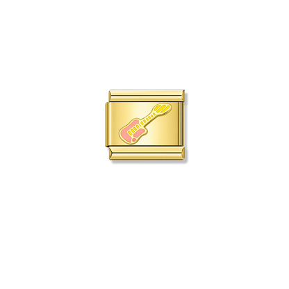 Pink Electric Guitar – gold Italian charm by Italycharm