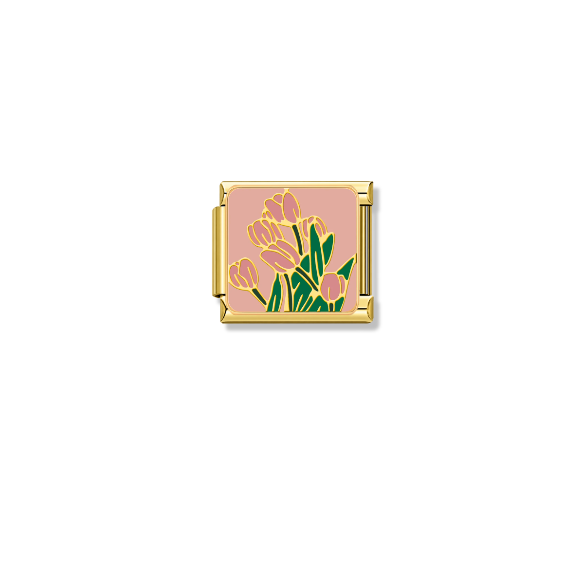 Pink Garden Tulips – gold Italian charm by Italycharm
