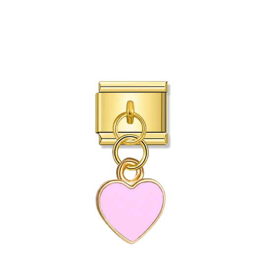 Pink Heart – gold Italian pendant charm by Italycharm