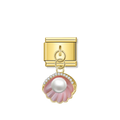 Pink Shell with CZ & Resin Pearl – Gold Italian Pendant Charm