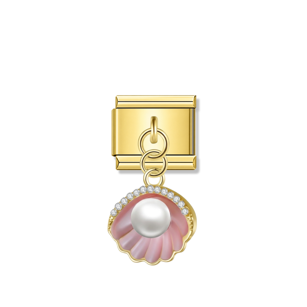 Pink Shell with CZ & Resin Pearl – Gold Italian Pendant Charm