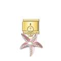 Pink Starfish with CZ & Resin Pearl – Gold Italian Pendant Charm