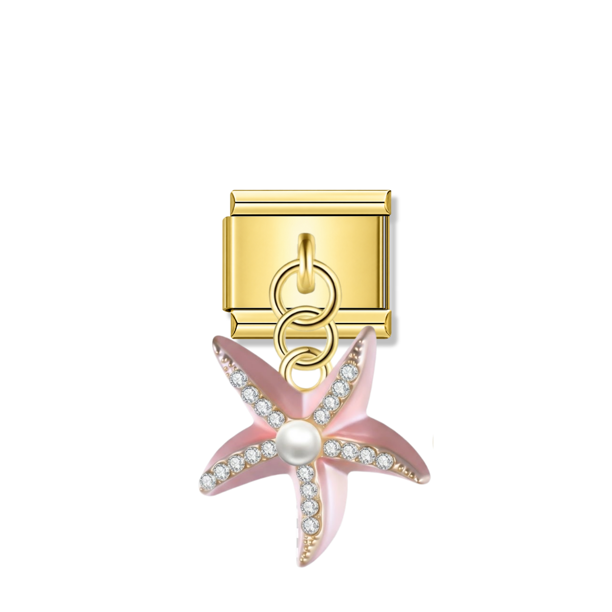 Pink Starfish with CZ & Resin Pearl – Gold Italian Pendant Charm
