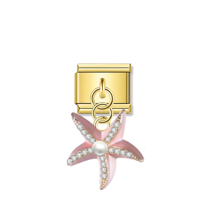 Pink Starfish with CZ & Resin Pearl – Gold Italian Pendant Charm – Italian charm by Italycharm