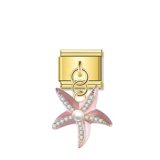 Pink Starfish with CZ & Resin Pearl – Gold Italian Pendant Charm – Italian charm by Italycharm