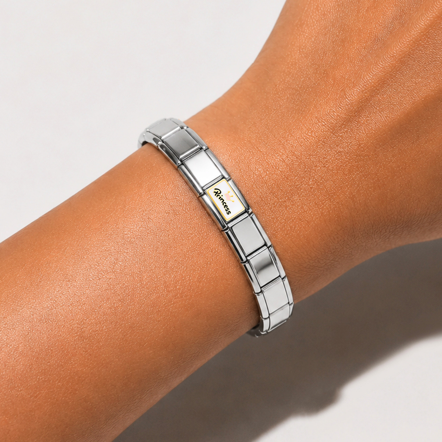 Princess – silver Italian charm worn on an Italian charm bracelet