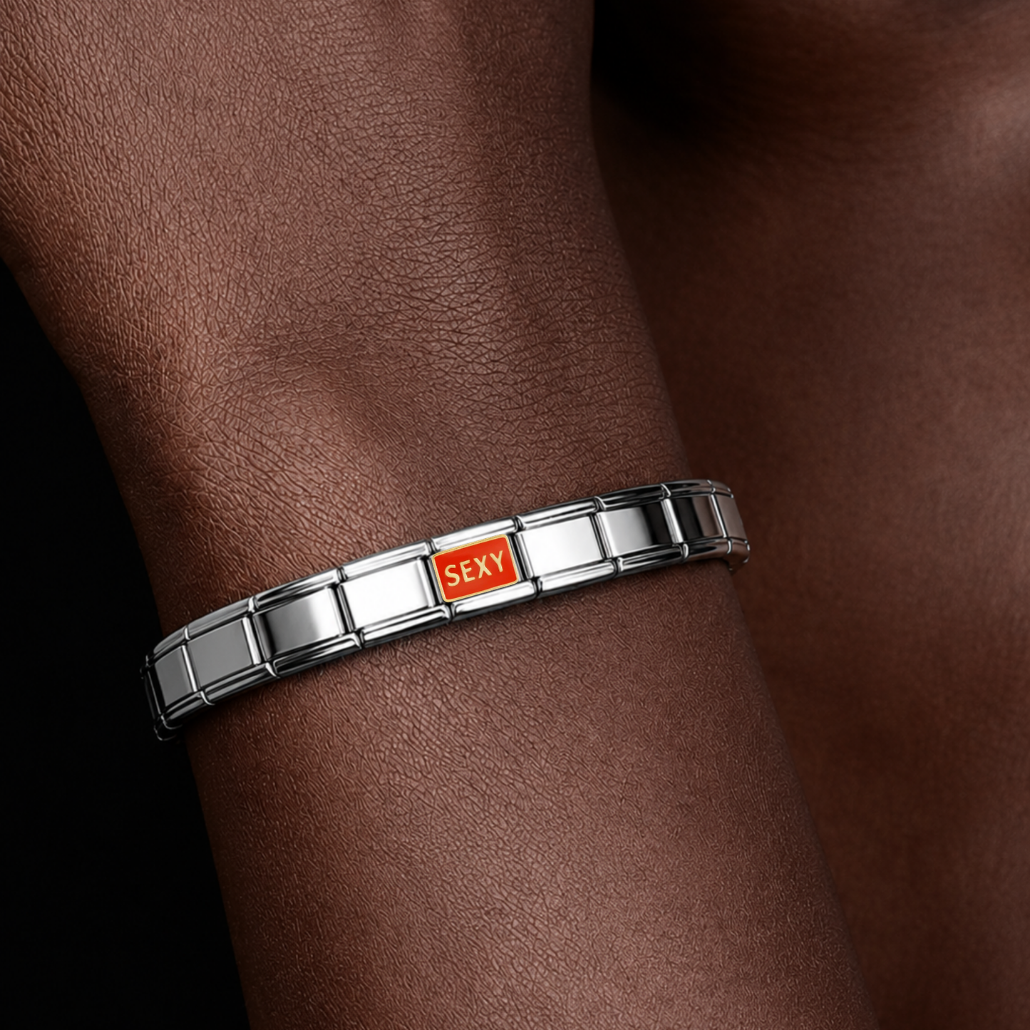 RED SEXY – silver Italian charm worn on an Italian charm bracelet