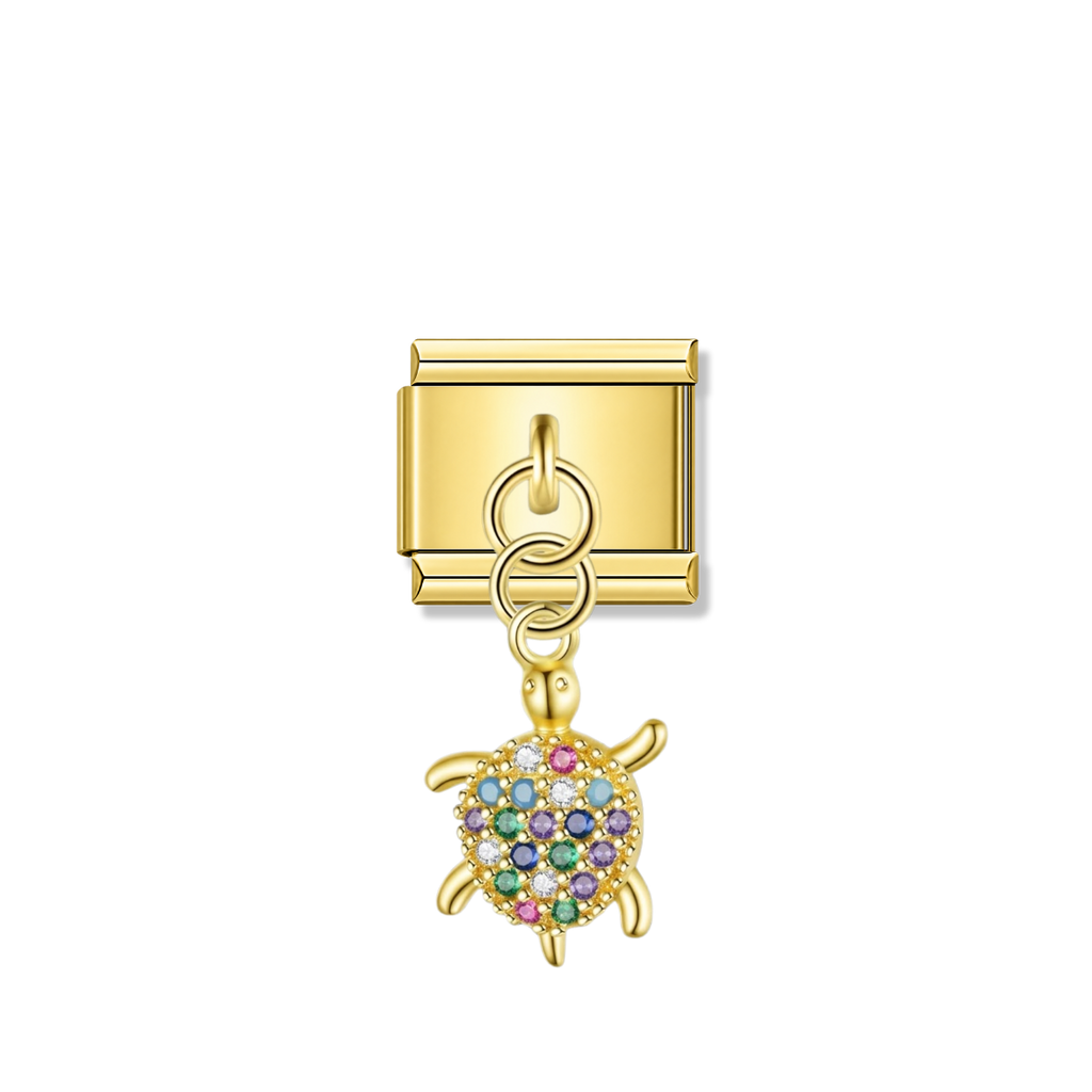 Rainbow CZ Turtle – Gold Italian Pendant Charm