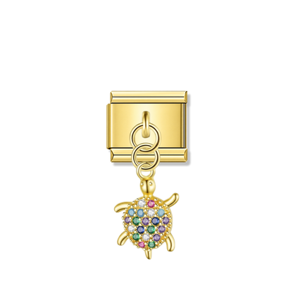 Rainbow CZ Turtle – Gold Italian Pendant Charm – Italian charm by Italycharm