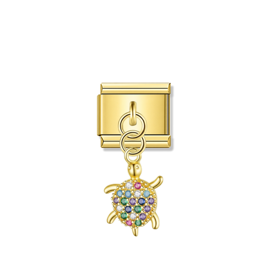 Rainbow CZ Turtle – Gold Italian Pendant Charm – Italian charm by Italycharm