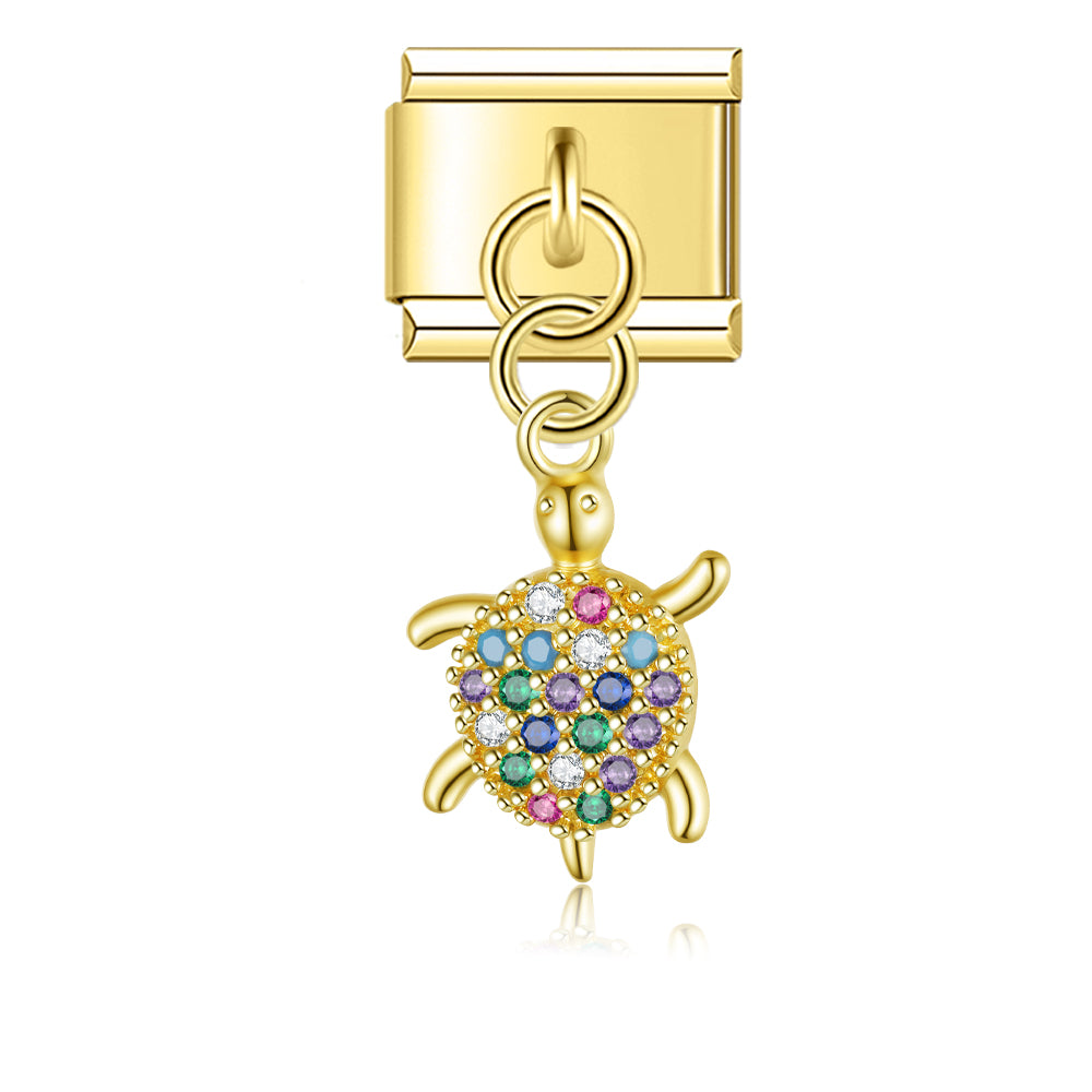 Rainbow CZ Turtle – Gold Italian Pendant Charm