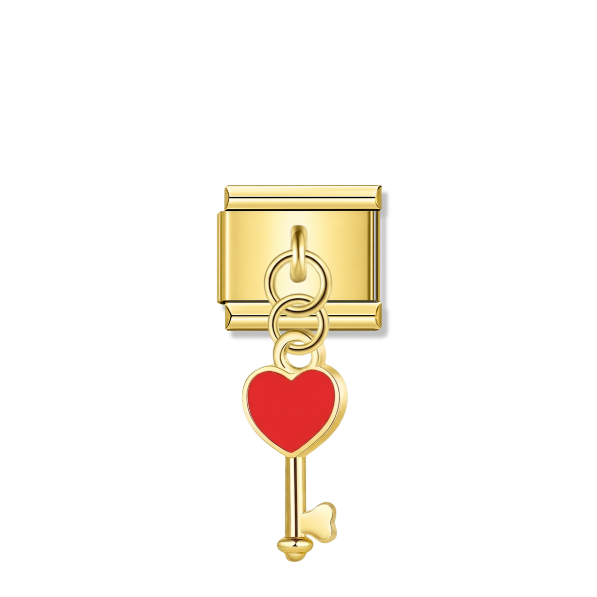 Red Heart Key – gold Italian pendant charm by Italycharm