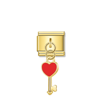 Red Heart Key – gold Italian pendant charm by Italycharm