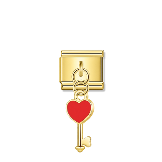 Red Heart Key – gold Italian pendant charm by Italycharm