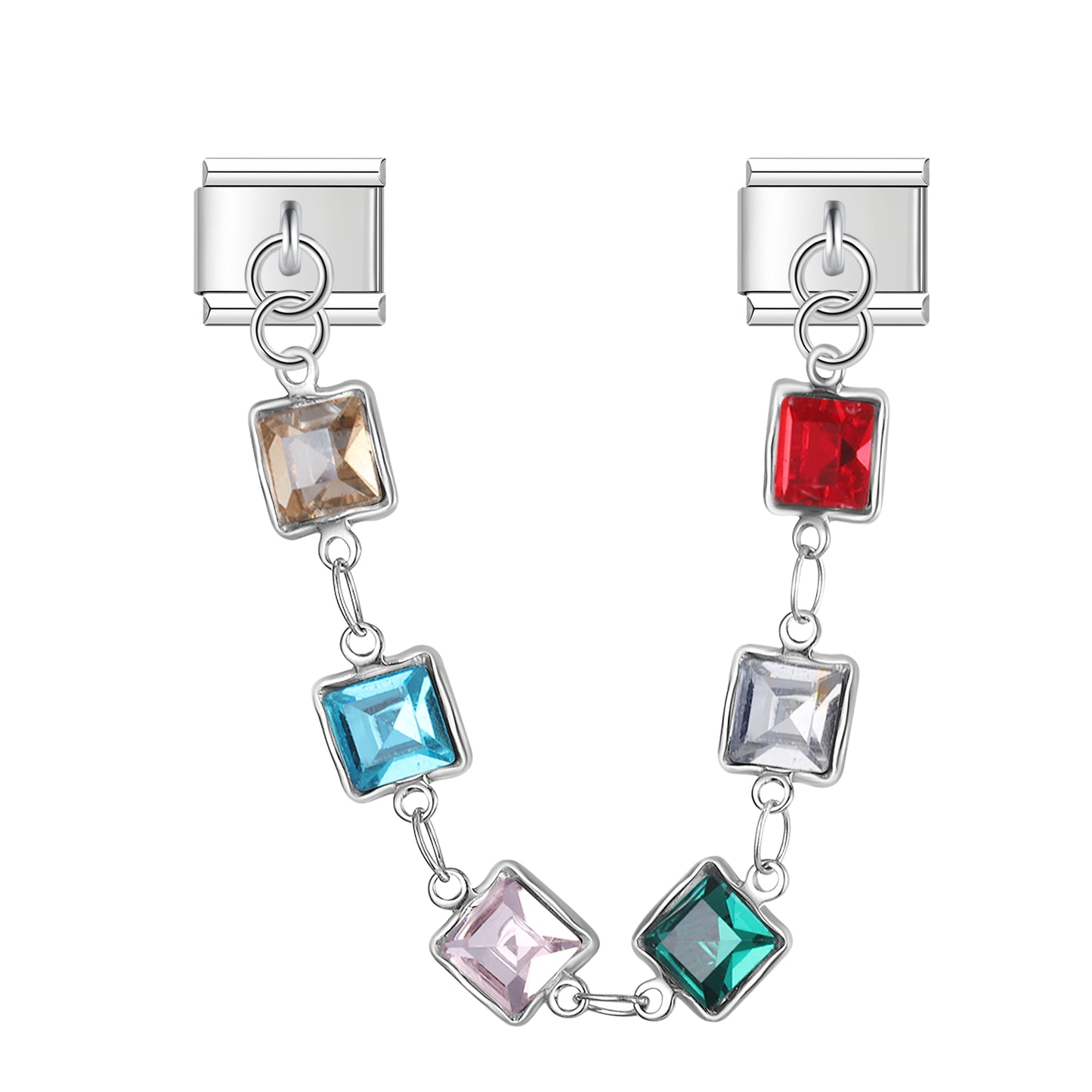 Retro Cubes with CZ – Silver Chain Charm