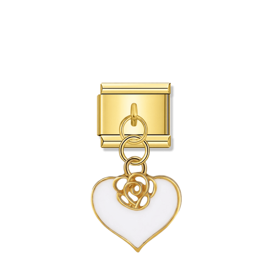 Romantic White Heart – gold Italian pendant charm by Italycharm