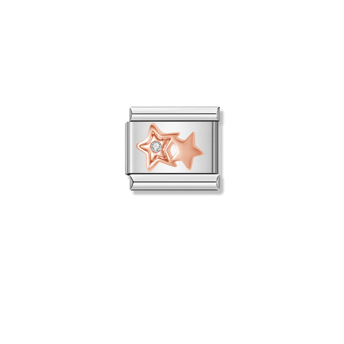 Rose Double Star with White CZ – silver Italian charm by Italycharm
