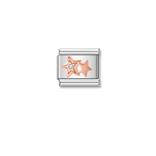 Rose Double Star with White CZ – silver Italian charm by Italycharm