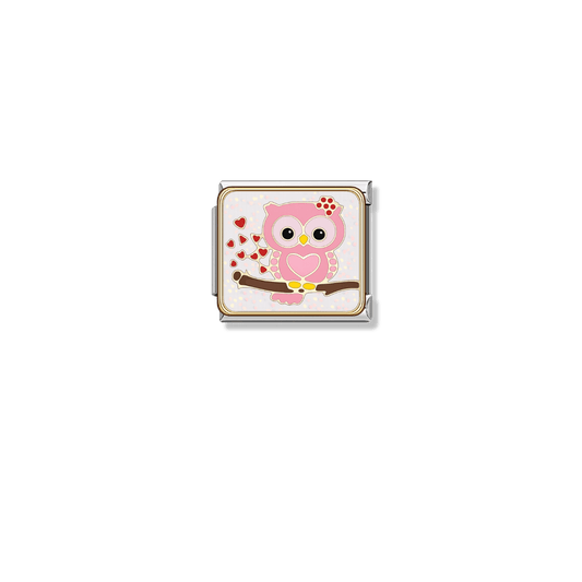 Rosy Owl Charm – silver Italian charm by Italycharm