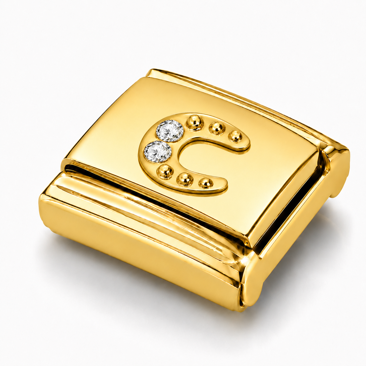 Royal Horseshoe with CZ – gold Italian charm close-up view