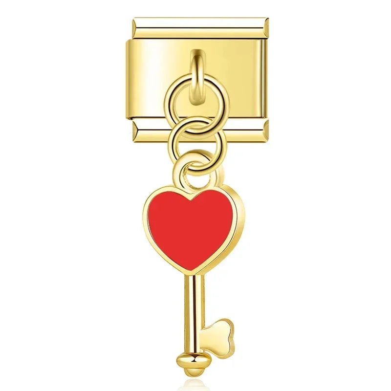 Red Heart Key - Gold Pendant Charm - Charmris