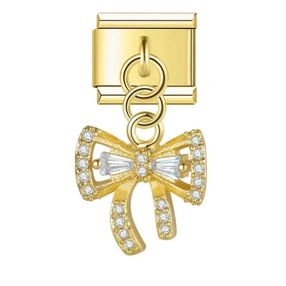 Elegant Bow with CZ - Gold Pendant Charm - Charmris
