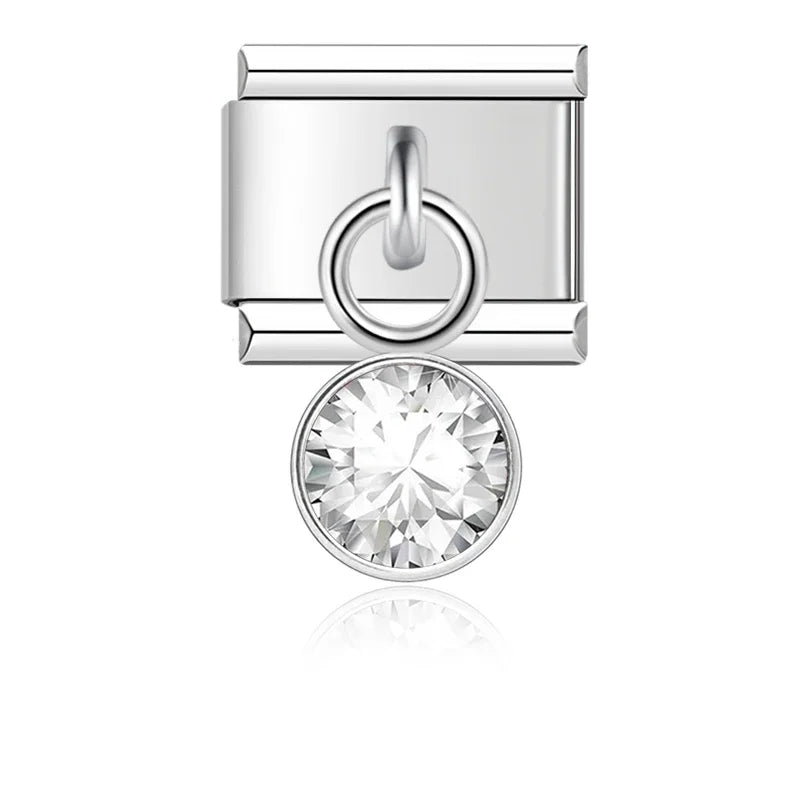 April Birthstone with CZ - Silver Pendant Charm - Charmris