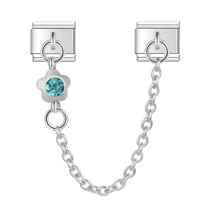 Aquamarine Flower with CZ silver chain charm - Charmris