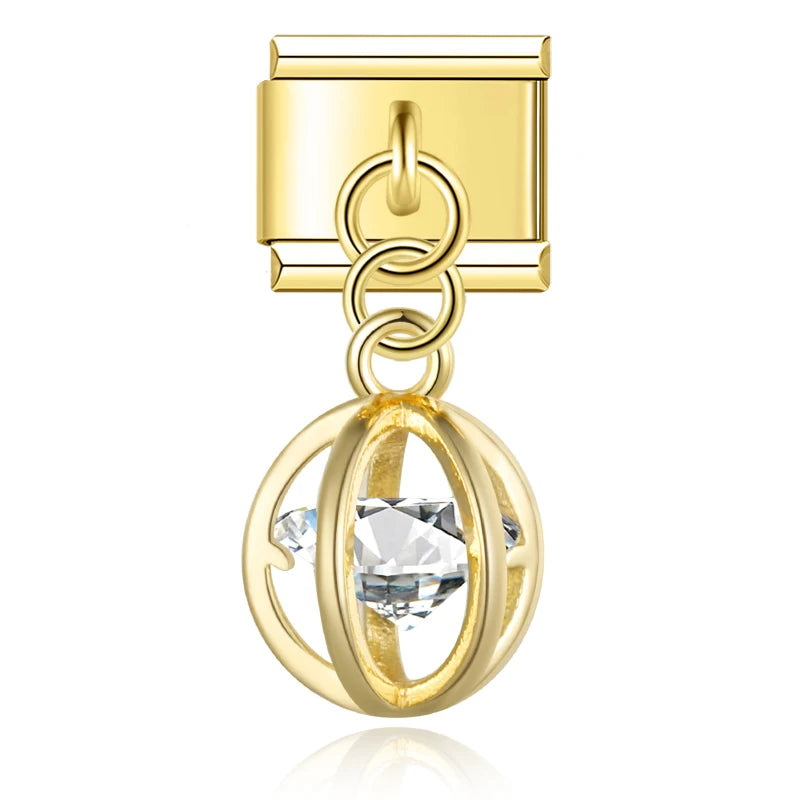 Orbit Crystal Sphere with CZ - Gold Pendant Charm - Charmris