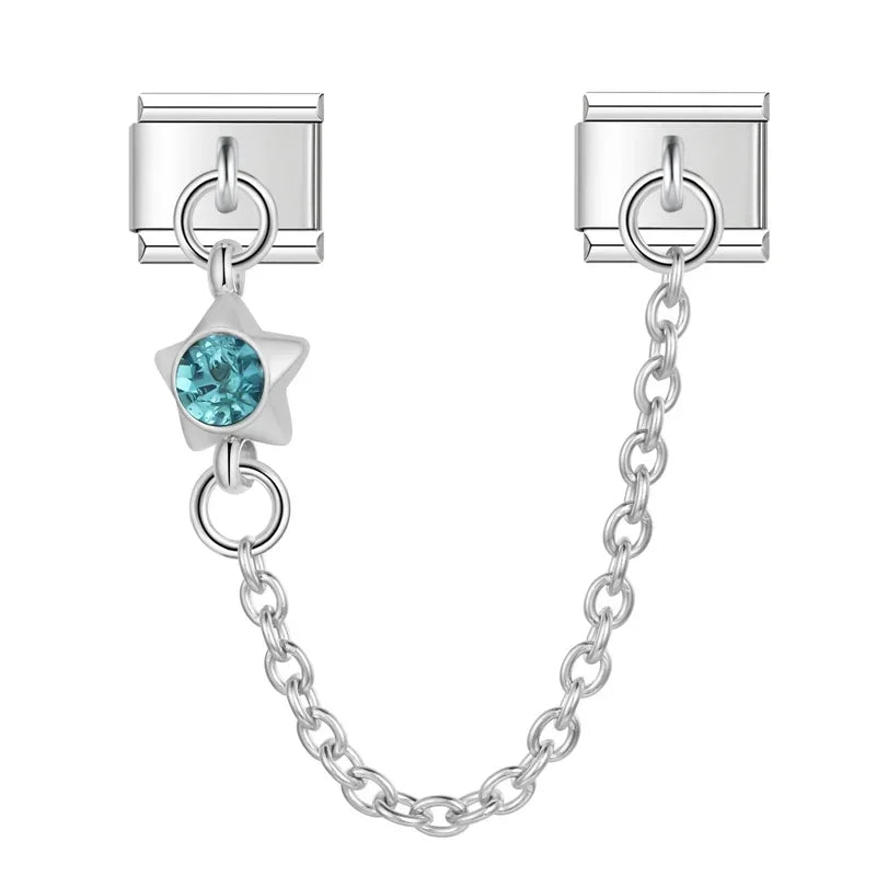 Aquamarine Star with CZ silver chain charm - Charmris