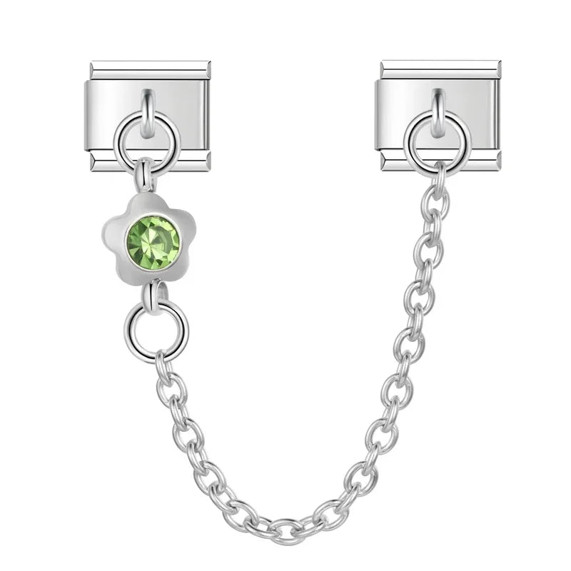 Peridot Flower with CZ silver chain charm - Charmris