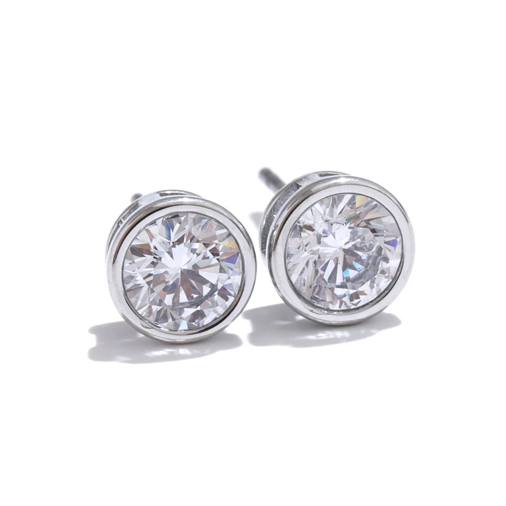 Halo Bezel Solitaire Stud Earrings